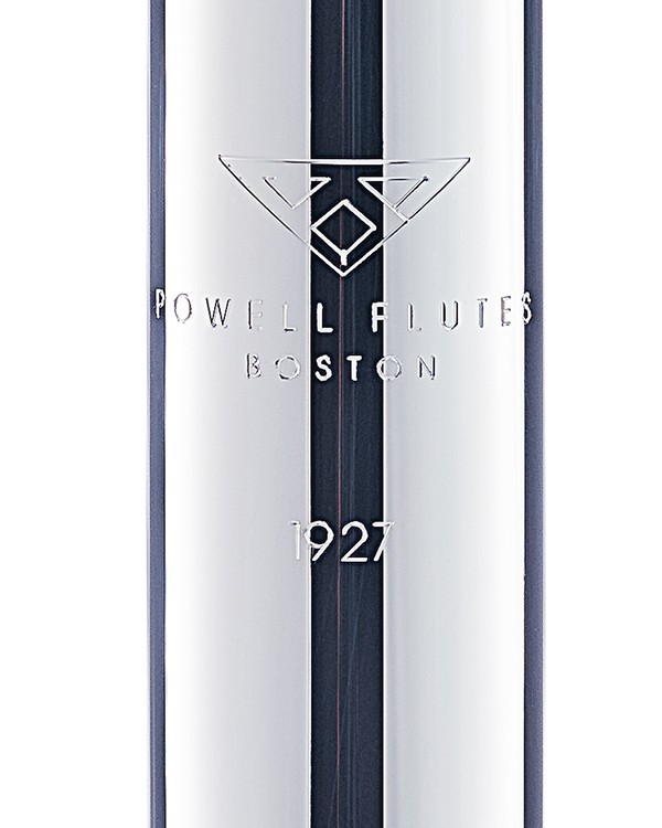 Close up of the Powell Flute logo and 