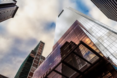 Looking up from the base of the Comcast building in Philadelphia