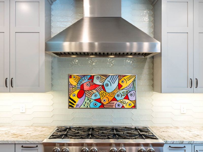 original artwork transferred to a metal surface and mounted as rangetop backsplash original artwork transferred to a metal surface and mounted as rangetop backsplash