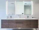 custom large bathroom design with 3 mirrors