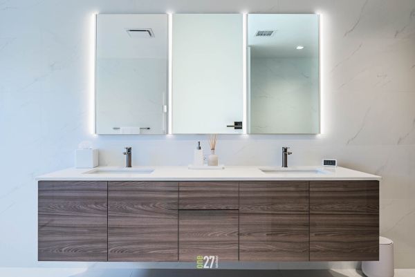 custom large bathroom design with 3 mirrors custom large bathroom design with 3 mirrors